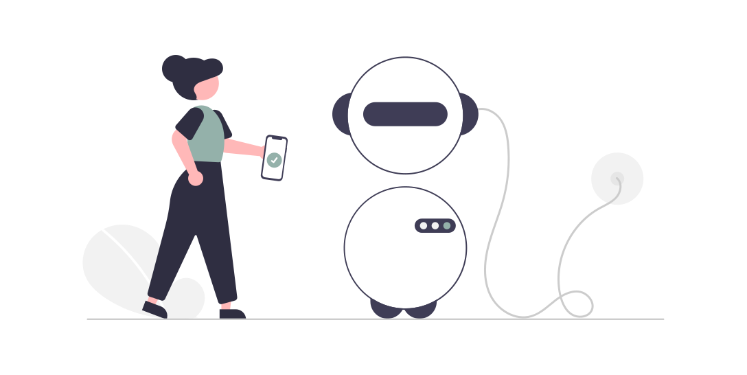 Person next to blog post and card